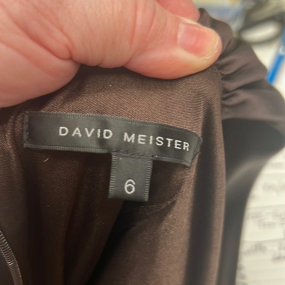 David Meister Brown Rhinestone Halter Neck Evening Dress Sheath Stretch - Picture 7 of 8